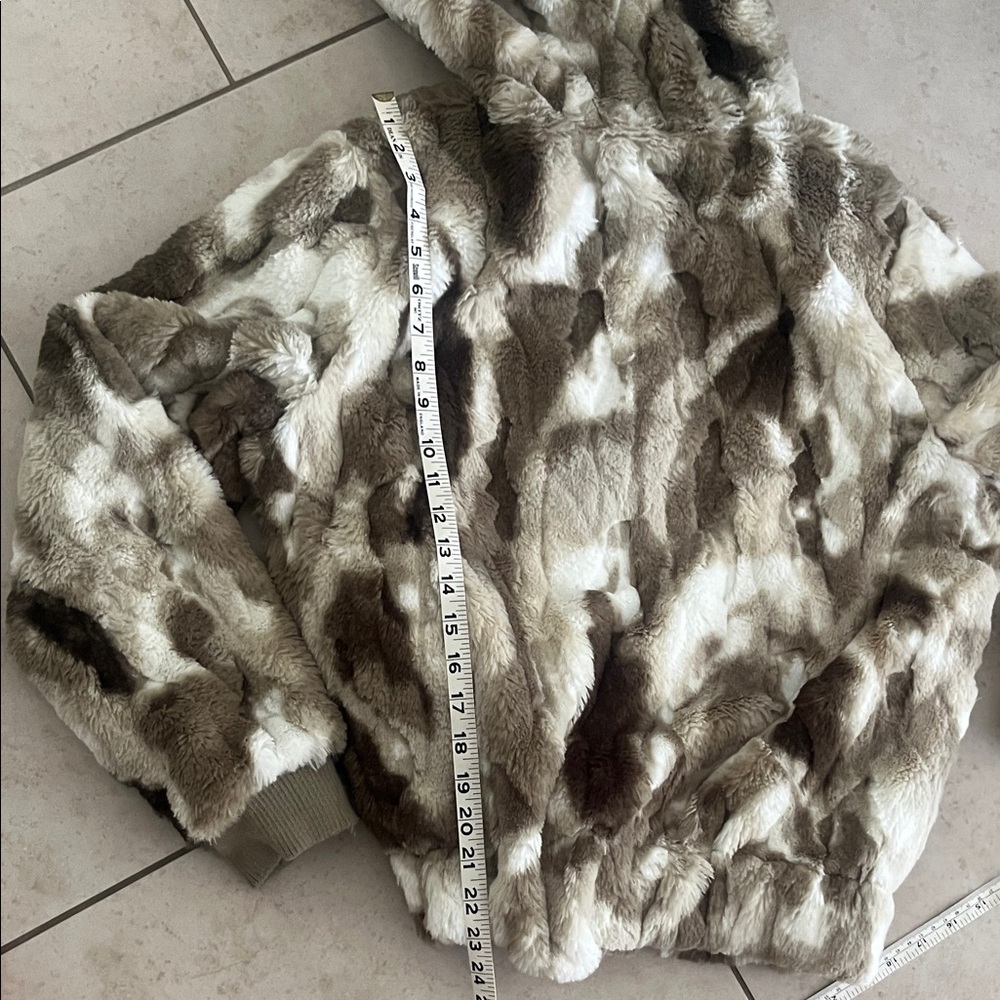 C & C California Hooded Jacket Coat Multicolor Animal Print Zip Faux Fur, Medium - Picture 7 of 7